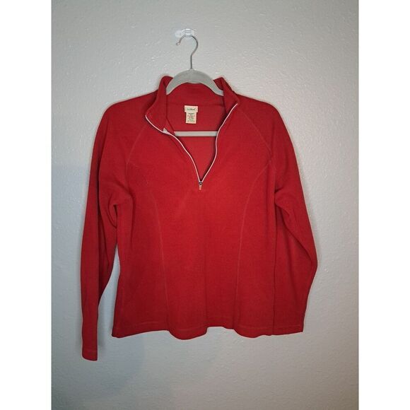 L.L.Bean women's Red Quarter Zip Fleece Size Medium - Picture 2 of 4